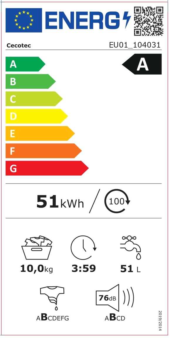Cecotec Waschmaschine 10 kg Bolero DressCode 10970 Direct Drive | Energieklasse A, Direct Drive Motor, 1400 rpm, 11 Programme, FullColor-Display, SteamMax, Spa Care und XXL-Tür