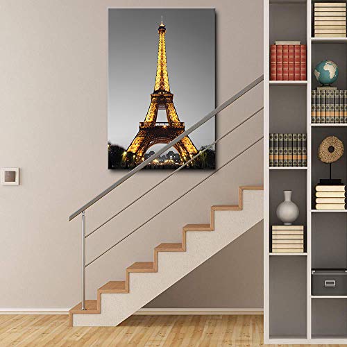 Dekhome Paris Cityscape Canvas Wall Art Eiffel Tower At Night Canvas Picture Giclee Print Gallery Wrap Modern Home Decor Framed Ready To Hang 24"X36" #TOP3