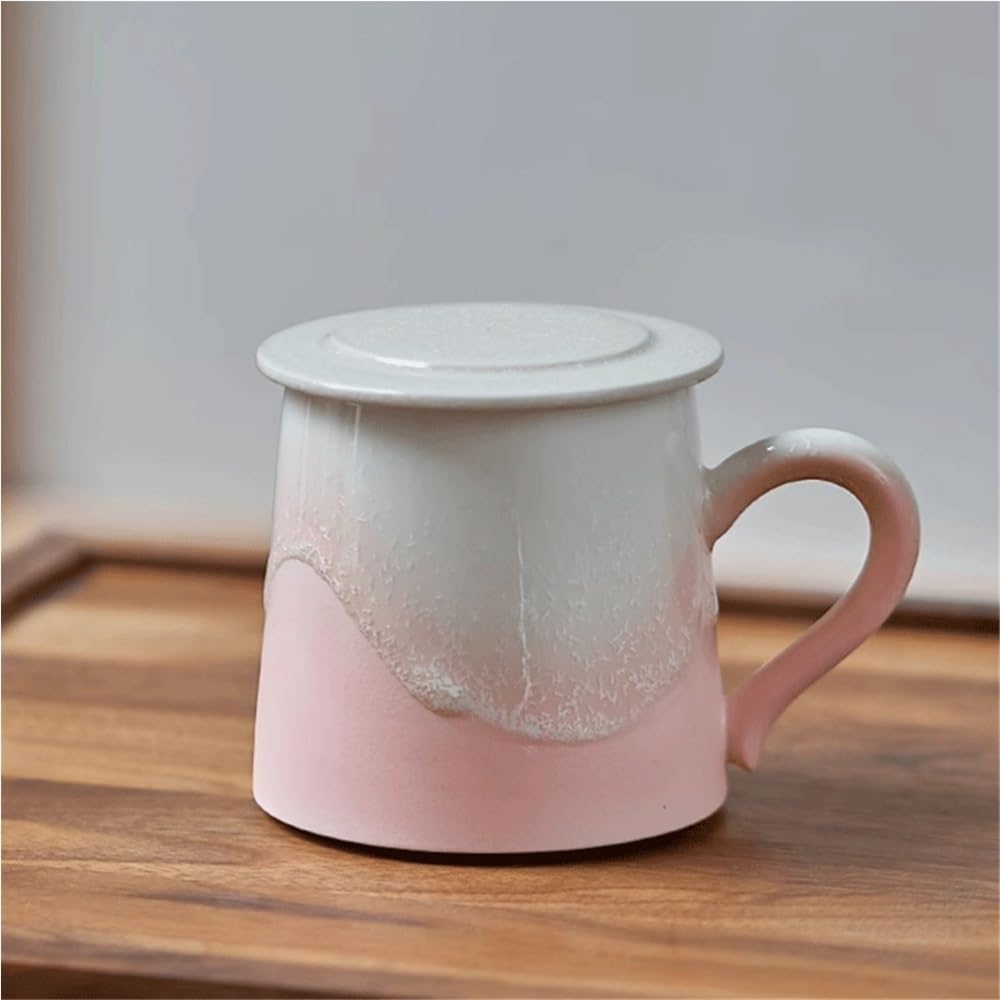 Tazze da tè Tazza rosa ambra, set di 1 tazza da caffè in ceramica smaltata con coperchio, capacità 11,5 once for il ricordo della ragazza per il latte