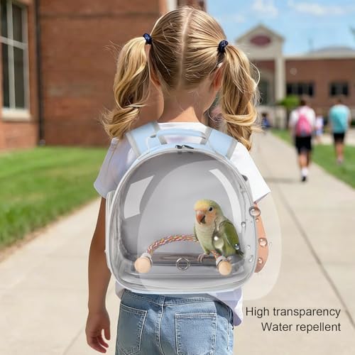 Image of Small Bird Travel Backpack Carrier Cage, Backpack to Transport Backpack Carrier with Metal Tray Stand Perch for Parakeet Cockatiel Budgies Vet Carry Bag