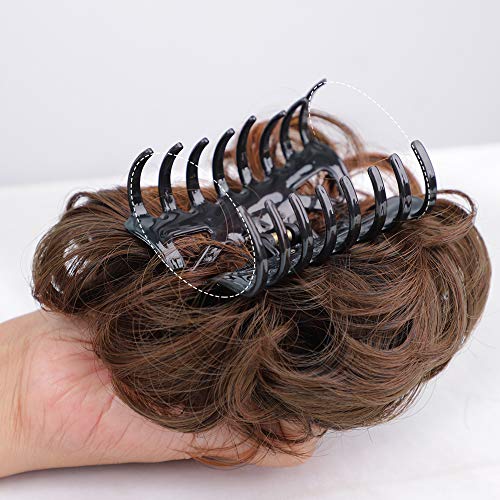 LNERATO Claw Clip in Hair Bun Short Messy Curly Dish Hair Bun with Claw Hair Bun Combs in Easy Stretch Synthetic Hairpiece for Women (Light Brown)