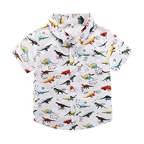 Motteecity Fashion Boys Dinosaur Style Printed Casual Polo Shirt 4T White Cover