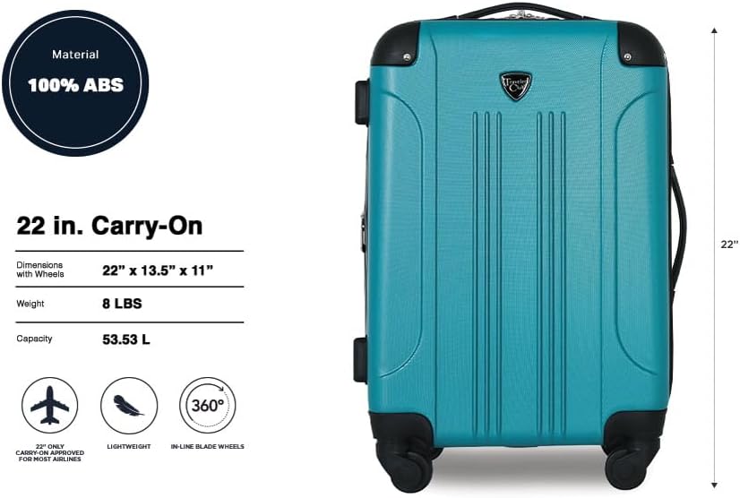 Travelers Club Chicago Hardside Expandable Spinner Luggage, Teal, 22" Carry-On thumbnail