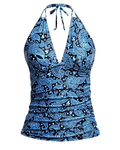 Image of Yonique Women's Halter Tankini Top V Neck Swim Top Tummy Control Bathing Suit