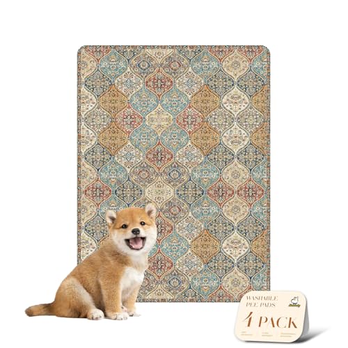 Image of nunubaby 4PACK Washable Pee Pads for Dogs, Stylish, Non-Slip and Leak-Proof Pee Pads. Reusable Potty Pads for Dogs for Crates and Floors.(Cream /Multi,18 inch x24 inch )