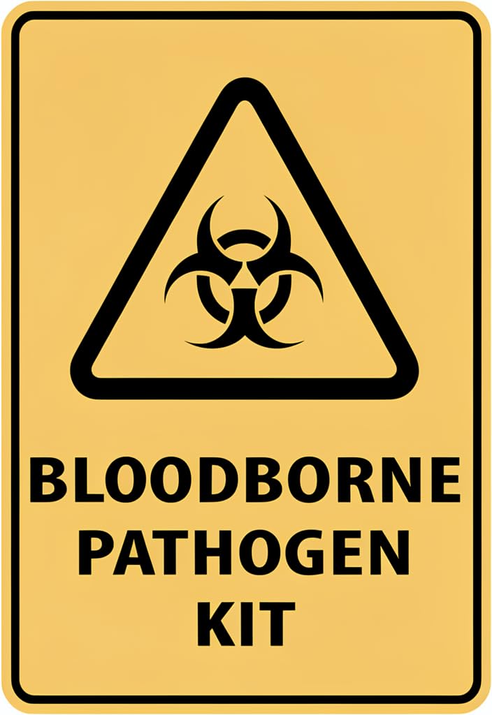 peiyeety Bloodborne Pathogen Kit Tin Sign 12x8 Inch, Yellow Biohazard Warning Metal Wall Decor Plaque, Rustic Industrial Safety Sign for Clinic Lab Office Garage, Funny Gift Idea
