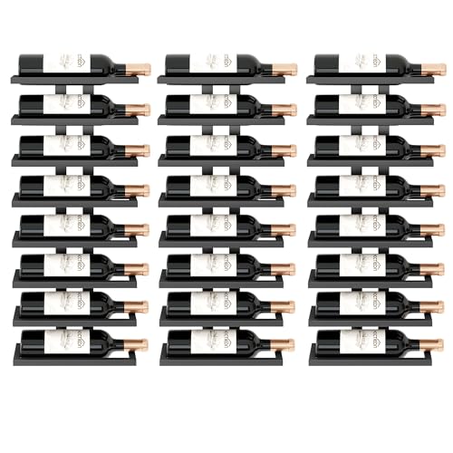 Image of Hoctieon 3-Set 8 Tier Wall Mount Wine Rack (24 Tiers), Wall Racks for Wine Bottles Display and Storage, Hanging Bottle Organizer for Living Room, Dining Room, Wine Cellar, Bar, Black