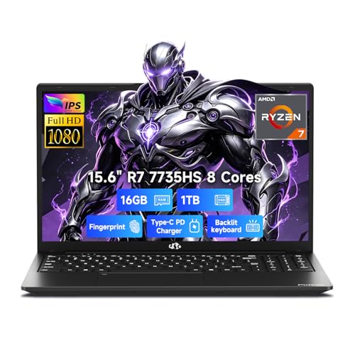 Image of NIMO Light-Gaming-Laptop, AMD Ryzen 7 7735HS (Beats i7-12650H), 16GB DDR5 1TB SSD, 100W PD, Radeon 680M 15.6 inch FHD Backlit KB Fingerprint Computer for Business Gaming College School