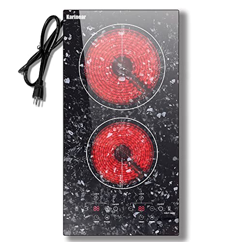 Image of Karinear Portable Electric Cooktop 2 Burners, 110v Plug in Electric Stove Top, Countertop Use or Built-in Install, 12'' Ceramic Cooktop with Beautiful Marble Patterned