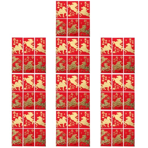 HORIALENCE 60個の旧正月 赤い封筒 馬年デザイン 幸運のおのパケット 春節 ホリデープレゼント用 伝統的な赤いポケット付き封筒