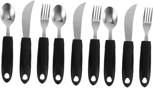 Abaodam 9 piezas de vajilla para ancianos discapacitados, utensilios construidos flexibles, utensilios para temblores de mano, utensilios pesados,