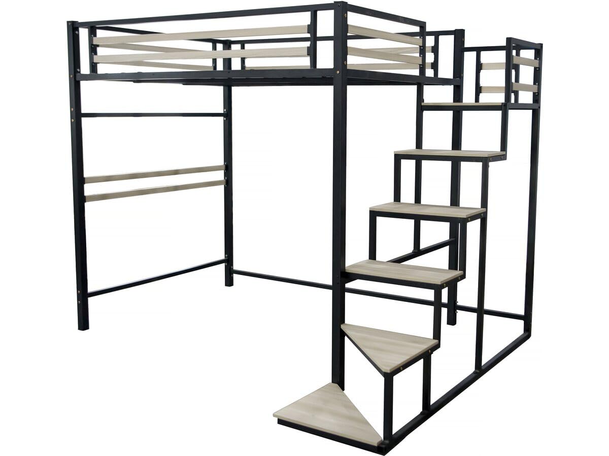 HABITAT ET JARDIN Lit Mezzanine en métal avec escalier Lena - 140 x 190 cm - Noir