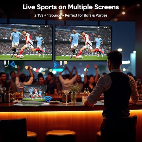 Image of Wireless HDMI Transmitter and 2 Receivers, HDMI Wireless Dual Display Extender Kit Sync to 2 Screens, 5G /328FT /1080P Plug & Play for Simultaneous Audio /Video on TVs /Projectors /Monitors