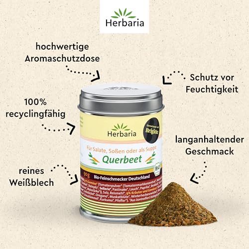Herbaria Querbeet Gemüsebrühe bio M-Dose - Bio-Gemüsebrühe - fertiges Bio-Suppengewürz - in nachhaltiger Aromaschutz-Dose, 2 x 90g
