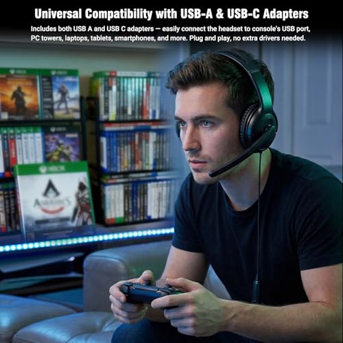 Image of Joso Wired Headset with Mic, Gaming Headset for PS5 /PS4 /Xbox /Switch /PC /iPad /Mac /Tablet with 3.5mm to Type C & USB-A Adapter - Office Business, Remote Work, Coach, Gaming, Chat Headphone, Dual Ear