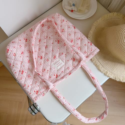 Floral Quilted Cotton Shoulder Bag Set 2-in-1 Handbag with Matching Mini Pouch Large Capacity Tote for Women A0543