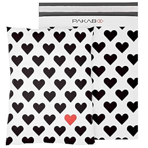 PAKABOO Poly Mailer Shipping Bags 12x15 Inch, 100 Pack, Non-Padded Envelopes with Tamper Proof Self-Seal, Hearts Print Packaging