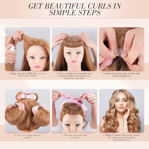Heatless Curlers, Heatless Curls Overnight Set for Women, No Heat Hair Curlers to Sleep In, Jumbo Overnight Curls with Blowout Rods for Long Hair, Mothers Day Gifts(Pink, 3 Curling Rod with 1 Scarf) - view 2