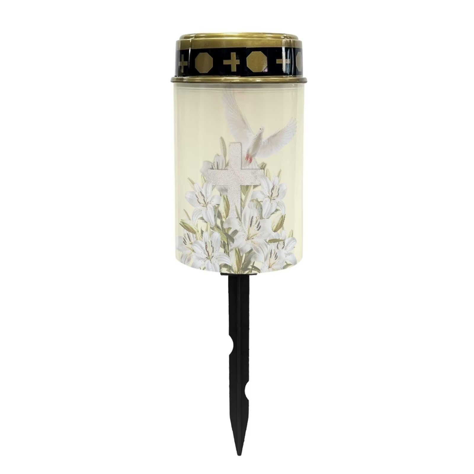 Poceacles Cross Solar Lights Outdoor Solar Powered Outdoor Grave Stake Solar Lights Solar Grave Lantern Landscape Lights Waterproof Cemetery Flameless Candles, Dove of Peace Lily Cross