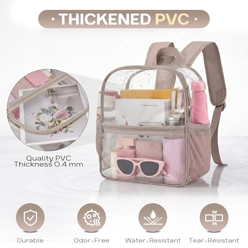 Image of Oraben Clear Backpack Stadium Approved, 12 x 6 x 11 in, Small Transparent Backpack for Concerts, Sports Events, Festivals, Travel, Waterproof PVC, Adjustable Straps, Women Men