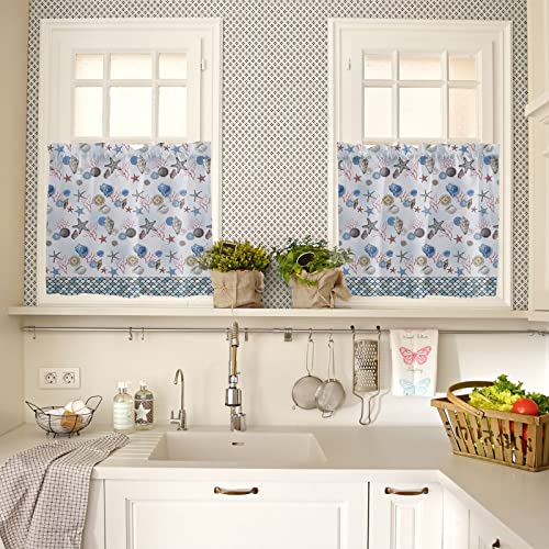 Ocean Beach Kitchen Curtains and Nautical Coastal Valance Set, Fish Scale Starfish Small Short Half Farmhouse Seashell Tier Curtains 24 Inch Length Kitchen Decor for Cafe Bathroom Nursery Bedroom - Image 3