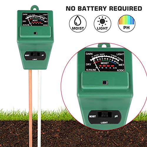 Ruolan Soil Ph Meter for Soil Plant Moisture Meter 3-in-1 Soil Moisture/Light/pH Tester