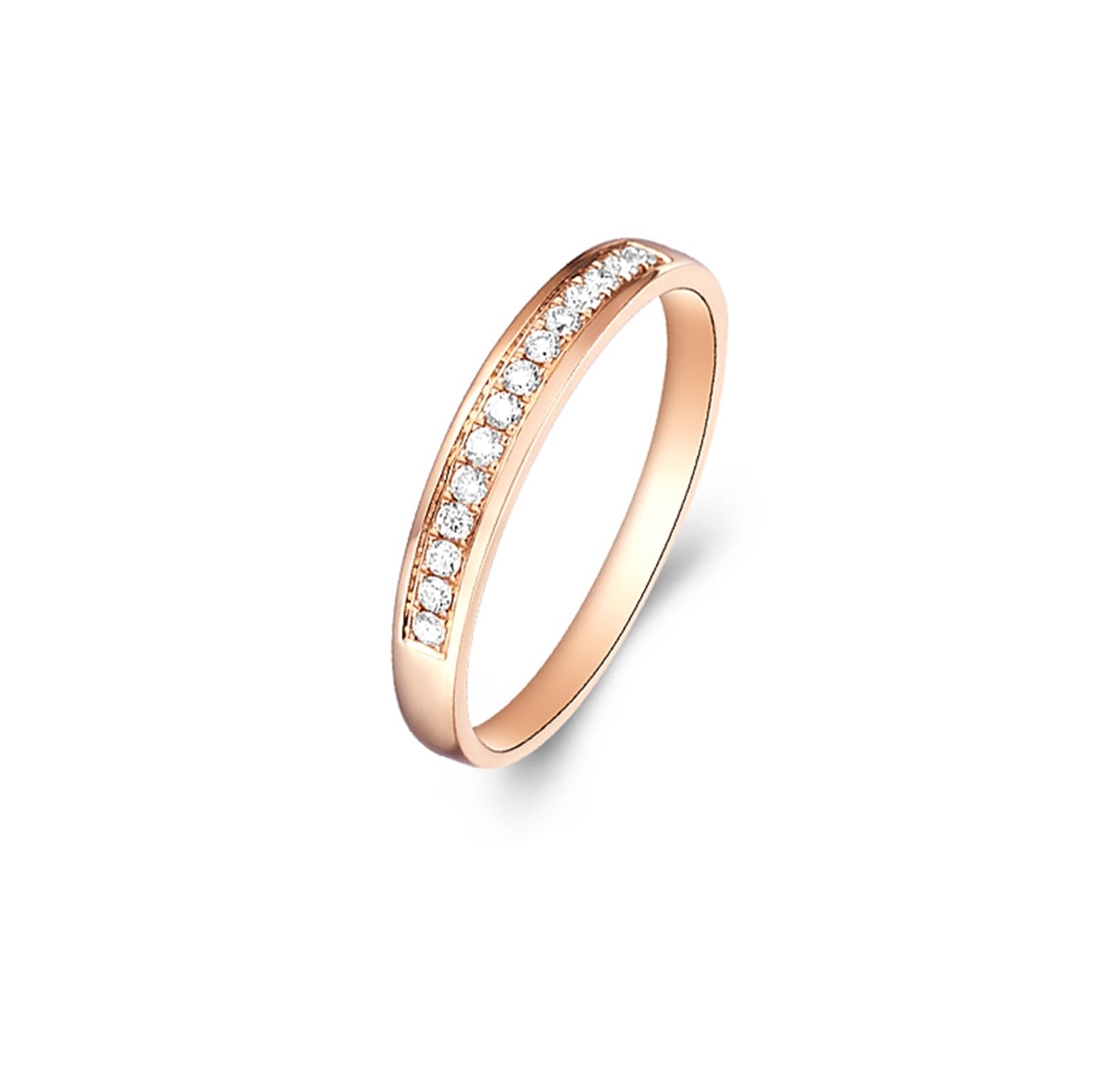 Anillo de mujer de oro rosa auténtico, anillos de compromiso de oro auténtico, alianzas de media eternidad, 0,15 quilates de diamante para mujer