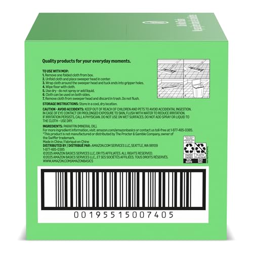 Image of Amazon Basics Dry Sweeping Cloths for Floor Cleaning, Pet Hair, Dust, Dirt, Multi-Surface, Disposable, Fits Swiffer Sweeper Mop Heads, 64 Count, Packaging May Vary
