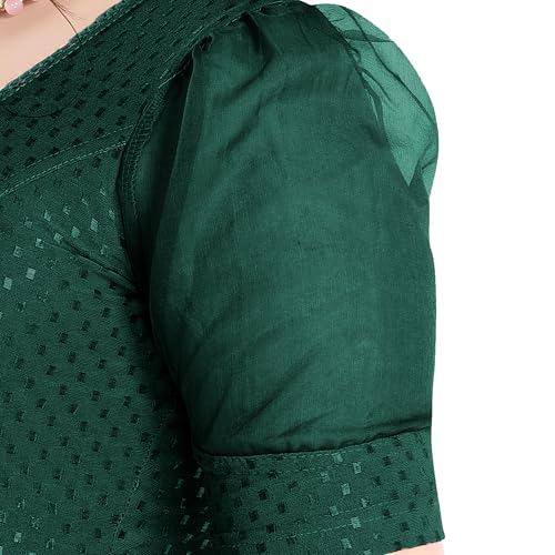 Image of FINESTFIT Stay On Trend Fashion 100% Cotton Readymade Blouses for Women,Round Neckline with Organza Balloon Sleeves.