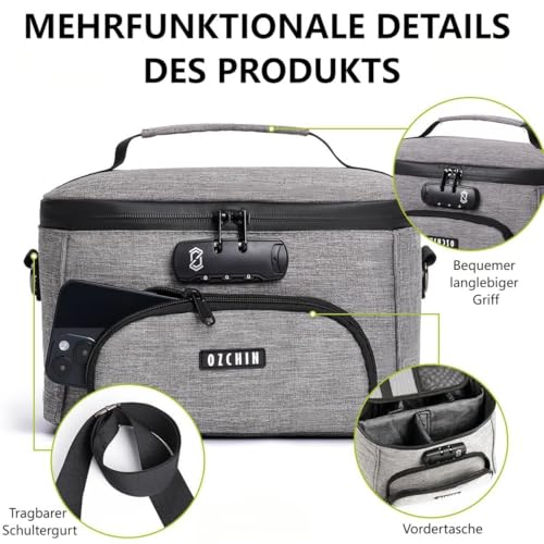 OZCHIN Große Aufbewahrungsbox mit Zahlenschloss, Karbonfutter, verschließbare Tasche, langlebige Aufbewahrungskoffer, stilvolle und tragbare Reisetasche, Organizer, abschließbare Box, tolles Geschenk