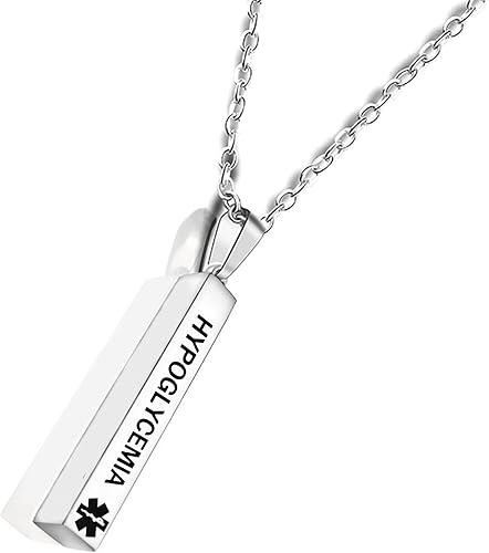 Miniatura 2 de GREGARY Collar de alerta médica para mujer, con etiqueta grabada de identificación médica, barra vertical, colgante de diabetes para collares y