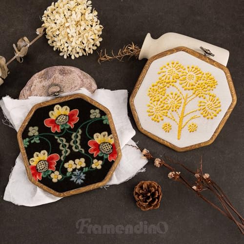 Image of Framendino, 3 Pack Octagonal Imitation Wood Embroidery Hoops Cross Stitch Craft Hoop Frame 5.51 inchx5.51 inch