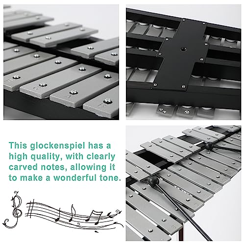 Image of 32 Note Percussion Glockenspiel Bell Kit, Percussion Xylophone with 2 Mallets, Adjustable Glockenspiel Stand, Carring Bag, Xylophone Instrument