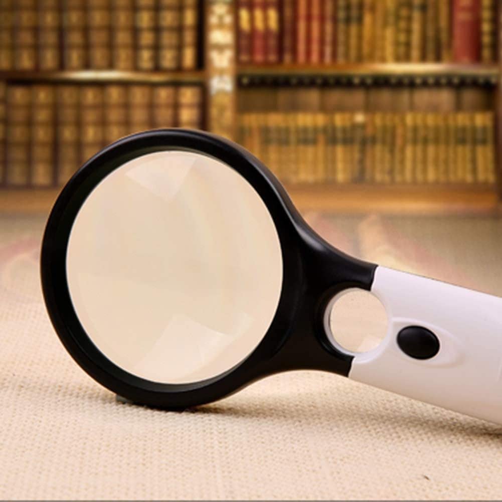 Lupa con 3 luces iluminadas, 2 lentes, 10X + 30X, lectura de mano para niños, personas mayores, inspección de joyas, monedas, mago,