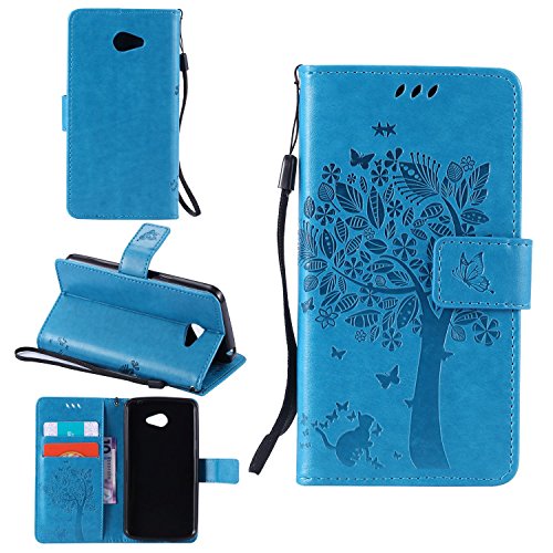 Ycloud Funda Libro para LG K5, PU Leather Cuero con Flip Cover Cierre Magnético Función de Soporte Billetera Case con Tapa para Tarjetas Gato Árbol Mariposa Azul