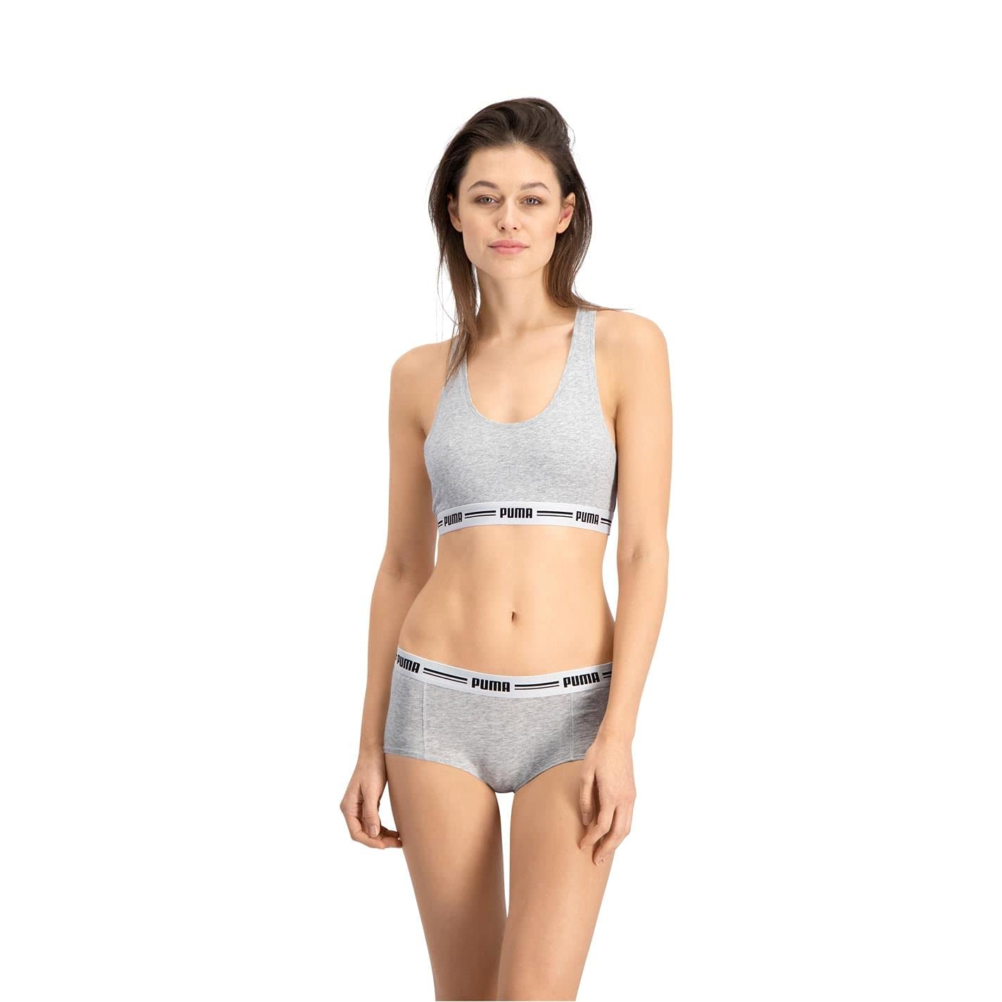 Puma Women's Grey Striped Logo Racerback Bra Top, Melange - Xs