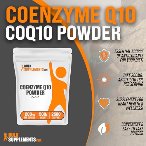 Image of BulkSupplements.com Coenzyme Q10 Powder - Coenzyme Q10 200mg Supplement, Nutritional Supplement - Gluten Free, 200mg per Serving, 500g (1.1 lbs) (Pack of 1)