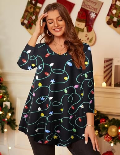 Image of LARACE Tunics 3 /4 Sleeve Plus Size Tops for Women V Neck Loose Fit Flowy Clothing for Leggings