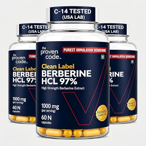 Image of Clean Label Berberine HCl 97% Pack of 3 | C-14 Tested Natural Origin | Studied Strength Berberine Supplements 1000mg - Support Blood Sugar, Lower Cholesterol, PCOS supplements - 180 Capsules