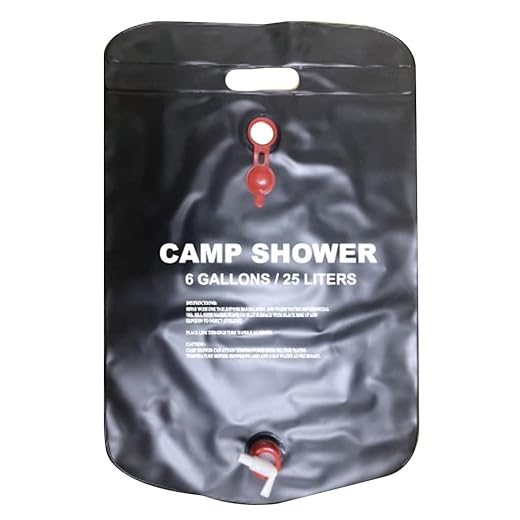 Ctwezoikmt Bolsa de ducha de campamento de 25 l con energía solar, portátil, plegable, bolsa de baño al aire libre, viajes, senderismo, escalada, bolsa de agua de PVC, color negro