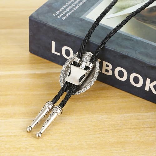 Image of Turquoise Bolo Tie for Men, Leather Braided Necktie Western Cowboy Bola Tie Costume Accessories for Men Women