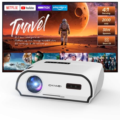 2000 ANSI Daylight Projector 4K, Smart Projector with WiFi 6 & Bluetooth, 38W Speakers, Smart OS, HDMI 2.1 ARC, Quick Focus, 350' Screen, Home Theater Movie Projector for Outdoor, Gaming, Bright Rooms