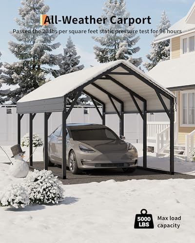 Image of GarveeLife 10x15 ft Metal Carport, Reinforced Frame and Steel Roof for All-Weather Use, Permanent Shelter for Bass Boats, Sedans, and Tractors, Gray