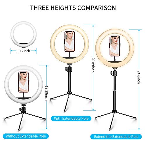 Selfie Ring Light with Tripod Stand, 10.2‘’ Desk Led Ring Light for Live Stream, YouTube, Vlog, Zoom Light for Video Conferencing, Tik Tok Light with Bluetooth Controller for iPhone and Android Phones - Thumbnail 2