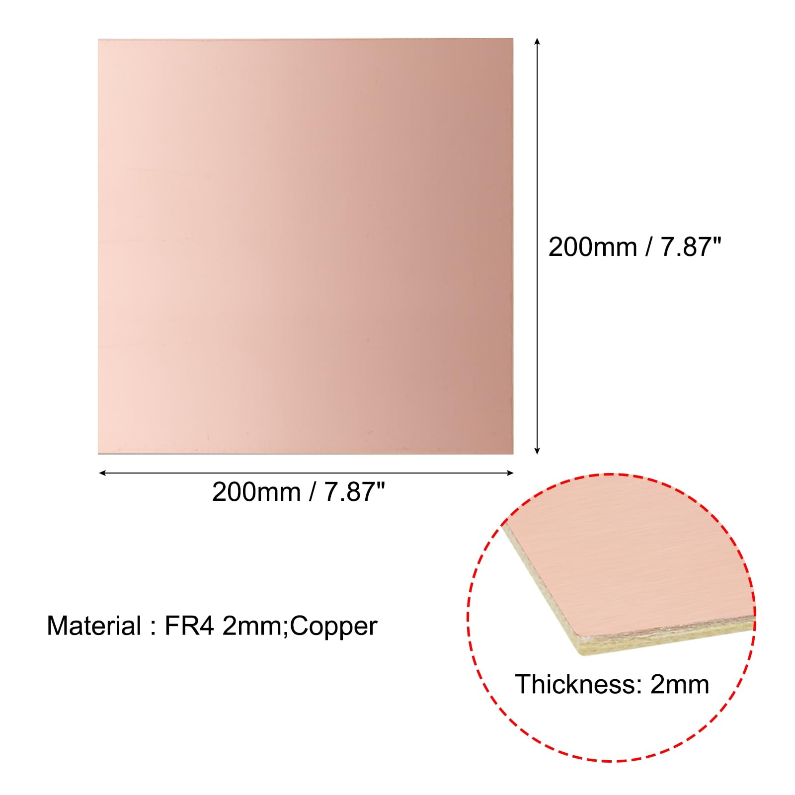 uxcell 6 placas de circuito PCB laminadas de cobre de doble cara de 200 x 200 mm, FR4 de 2 mm de grosor, placa PCB para prototipado de bricolaje