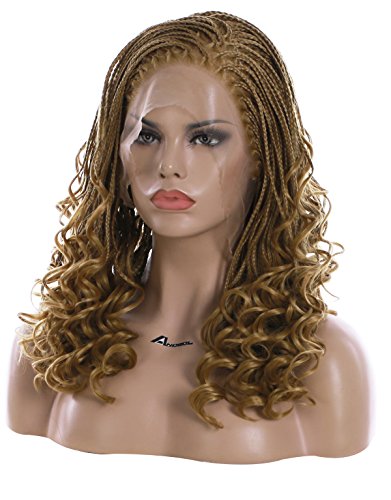 Anogol Hair Cap+Micro Lace Wig Braids Synthetic Braided Lace Front Wig Blonde Hair for Women Heat Resistant Fiber Glueless Half Hand Tied
