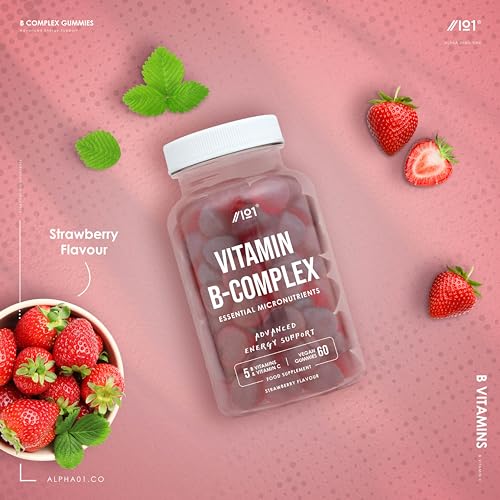 Vitamin B Complex Gummies - 5 Essential B Vitamins & Vitamin C - 60 Vegan Gummies - Strawberry Flavour - by Alpha01 - Image 5