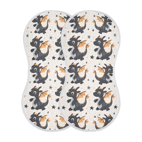 Image of Muslin Baby Burp Cloths Set of 2, Soft Absorbent Cartoon Black Dragon and Stars Muslin Washcloths, Bibs, Face Towel for Newborn Boys Girls, 22 x 11 Inch