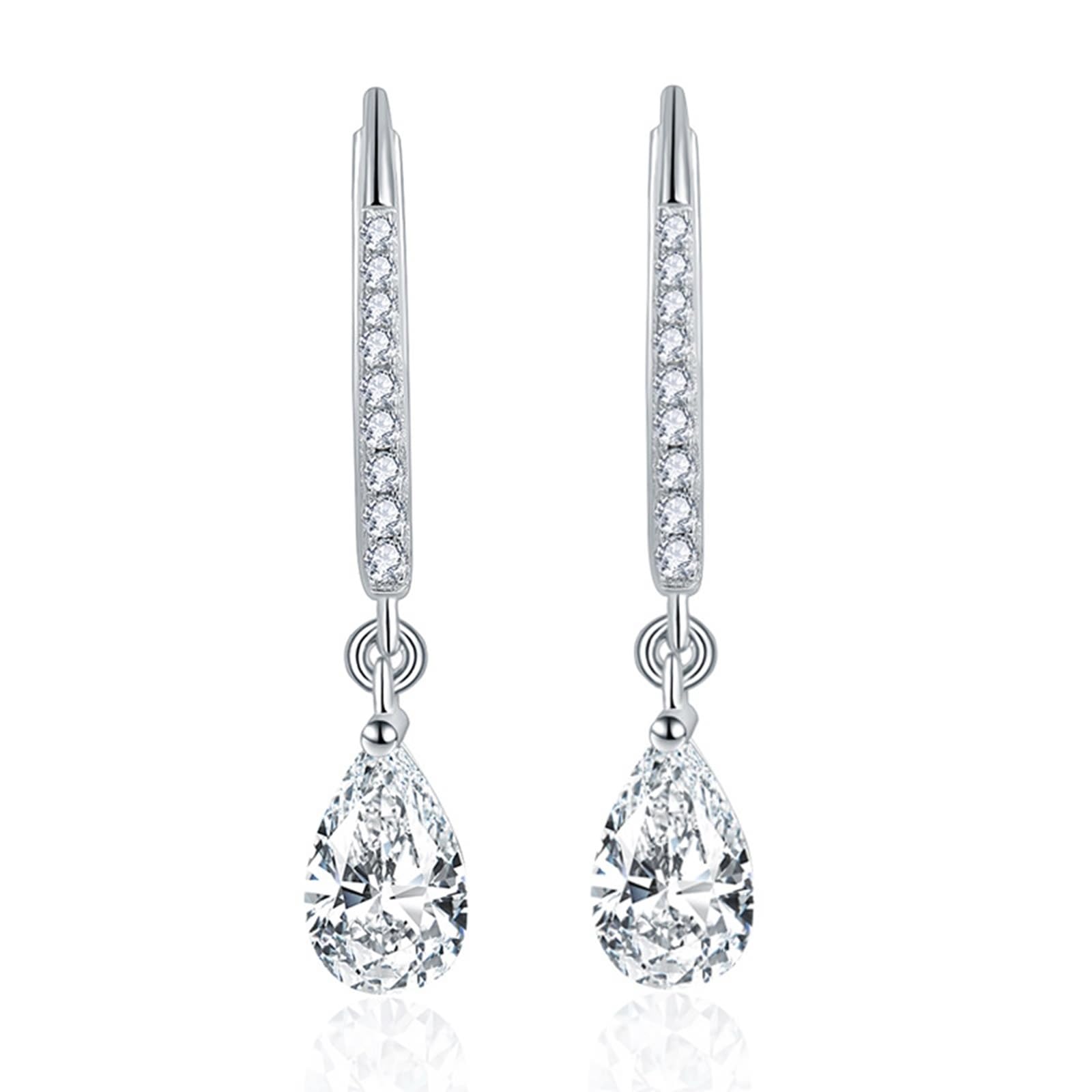 KnSam Silber 925 Ohrhänger, Ohrringe 925 Silber Mädchen mit Moissanit 1ct 5x8mm Silber 925 Ohrringe Damen Hängend Moissanit