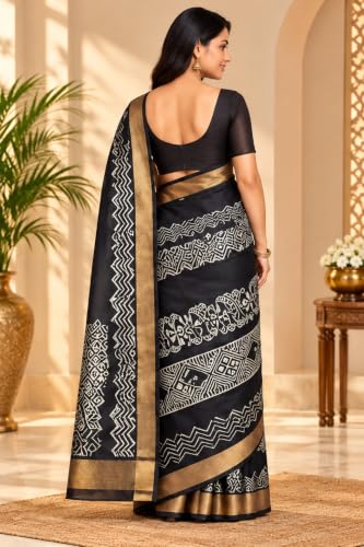Generic black chanderi silk saree – image 3